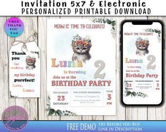 Kitten Theme Party, Kitten Invitation, Kitten Birthday, Cat Theme Party, Cat Party Decor, Cat Invitation, Cat Birthday Party, Cat Birthday