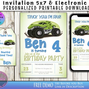 Monster Truck, Birthday Invitation, Digital Invitation, Printable Invitation, Truck Invitations, Monster Truck  Party, 4x4 Truck Birthday