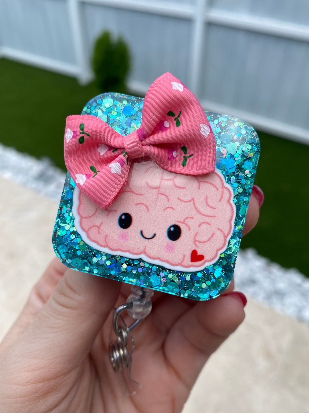 Brain With Bow for Neurology Handmade Retractable Badgereel , Badge ...