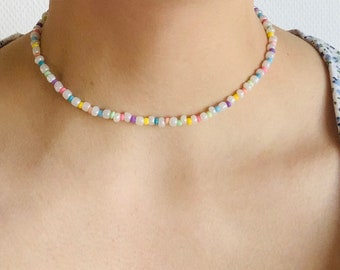 Seed Bead Necklace, Beaded Necklace, Dainty Seed Bead Choker, Mixed Bead Choker, Minimalistic Necklace