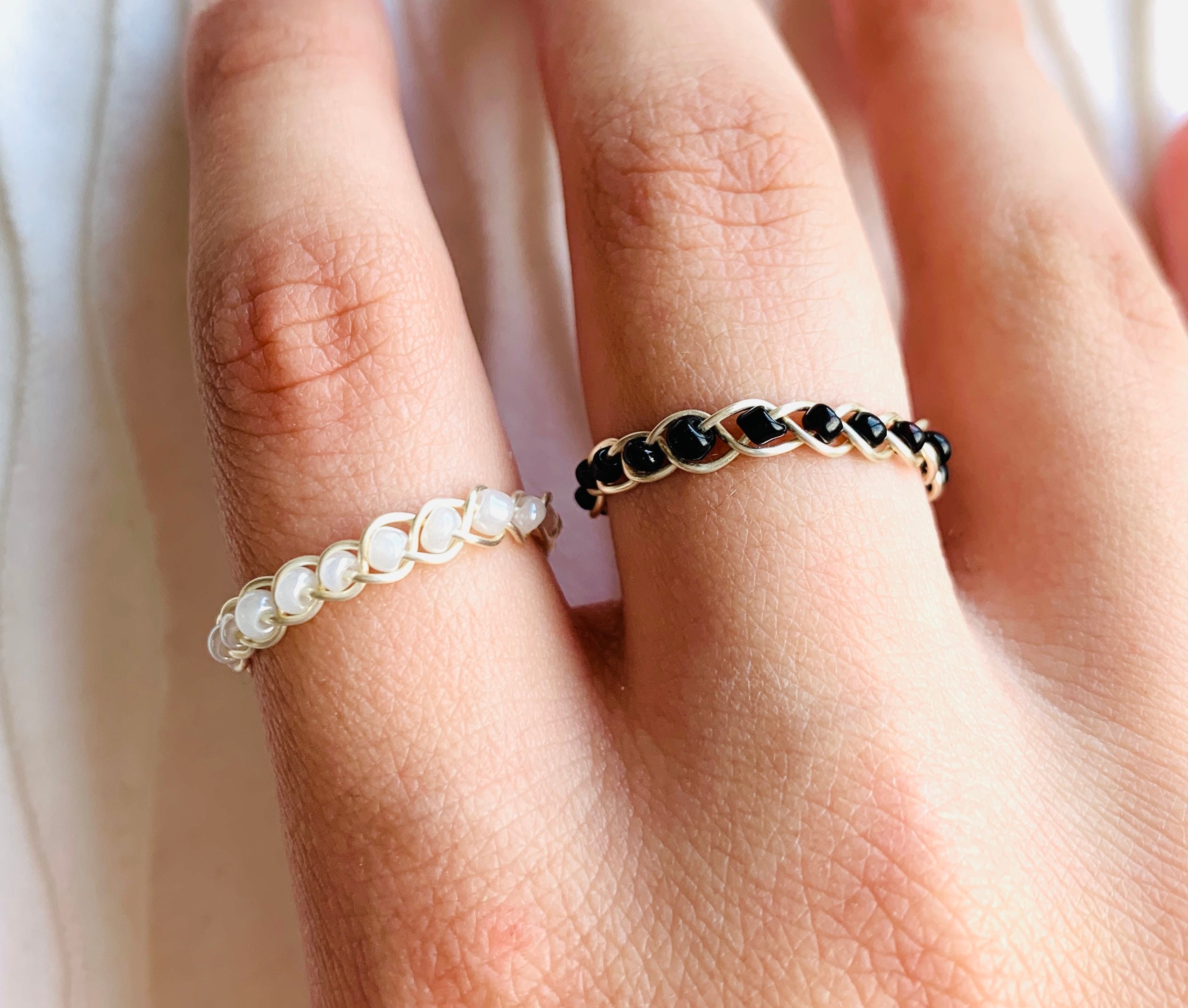 Wire wrapped ring , Yin and Yang matching best friend rings, black an…