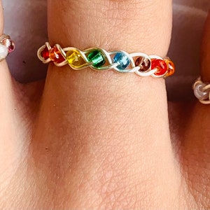 PRIDE RINGS, lgbtqia+ rings, braided wire ring, rainbow ring, silver wire ring, wire ring, braided bead ring