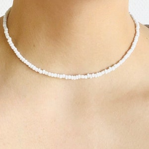 White Seed Bead Necklace, Beaded Necklace, Dainty Seed Bead Choker, White Bead Choker, Minimalistic Necklace