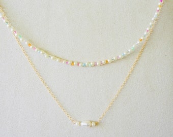 Multi-Colored Seed Bead Necklace, Beaded Necklace, Dainty Seed Bead Choker, Mixed Bead Choker, Minimalistic Necklace