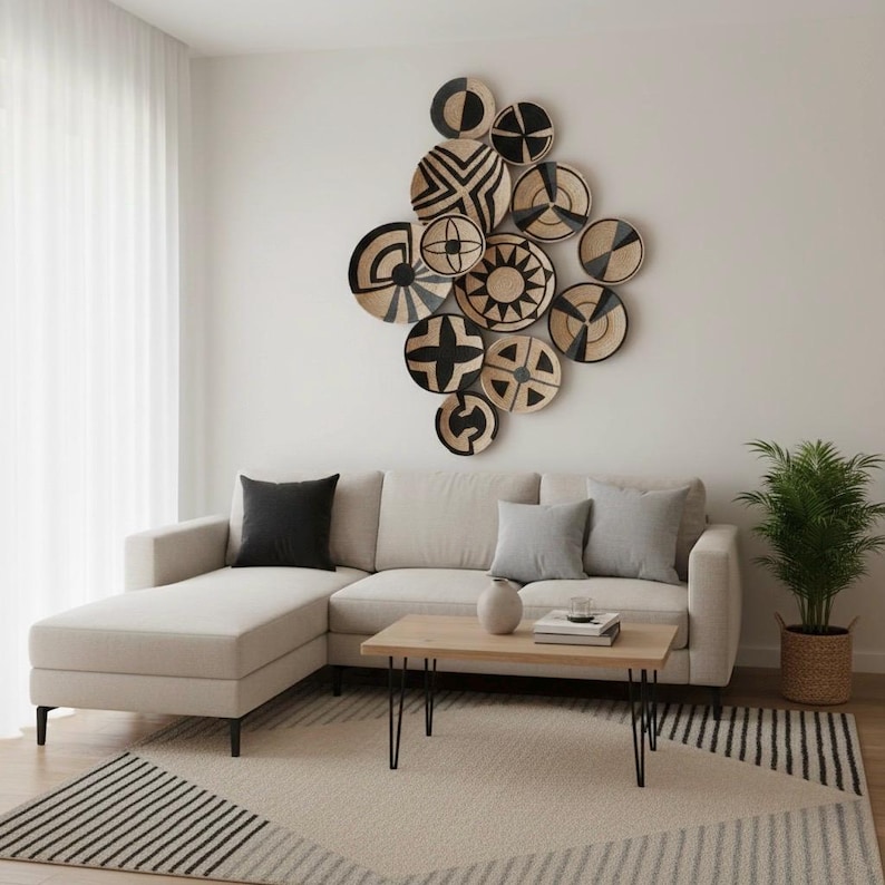 African Straw Wall Plate Set: Boho Balcony Decor (10 Piece) image 8