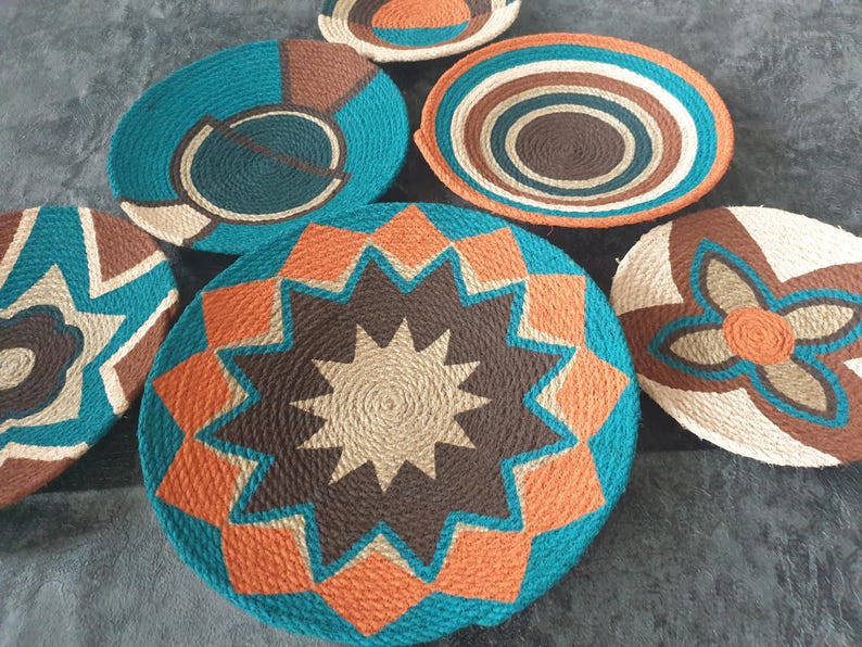 Boho Woven Wall Basket Set: Blue Bohemian Wall Decor (6 Piece) - Etsy