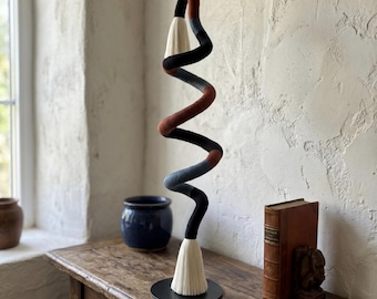 Handmade Abstract Fiber Art Sculpture, Japandi Geometric Thread Wrapped Decor