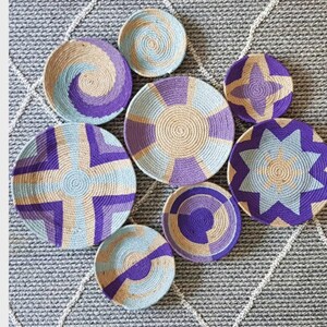 Boho Wicker Wall Plate Set: Purple Lilac Decor, 9 Piece