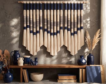 Custom Japandi Fiber Art Wall Hanging, Made to Order Macrame, Modern Coastal Tapestry