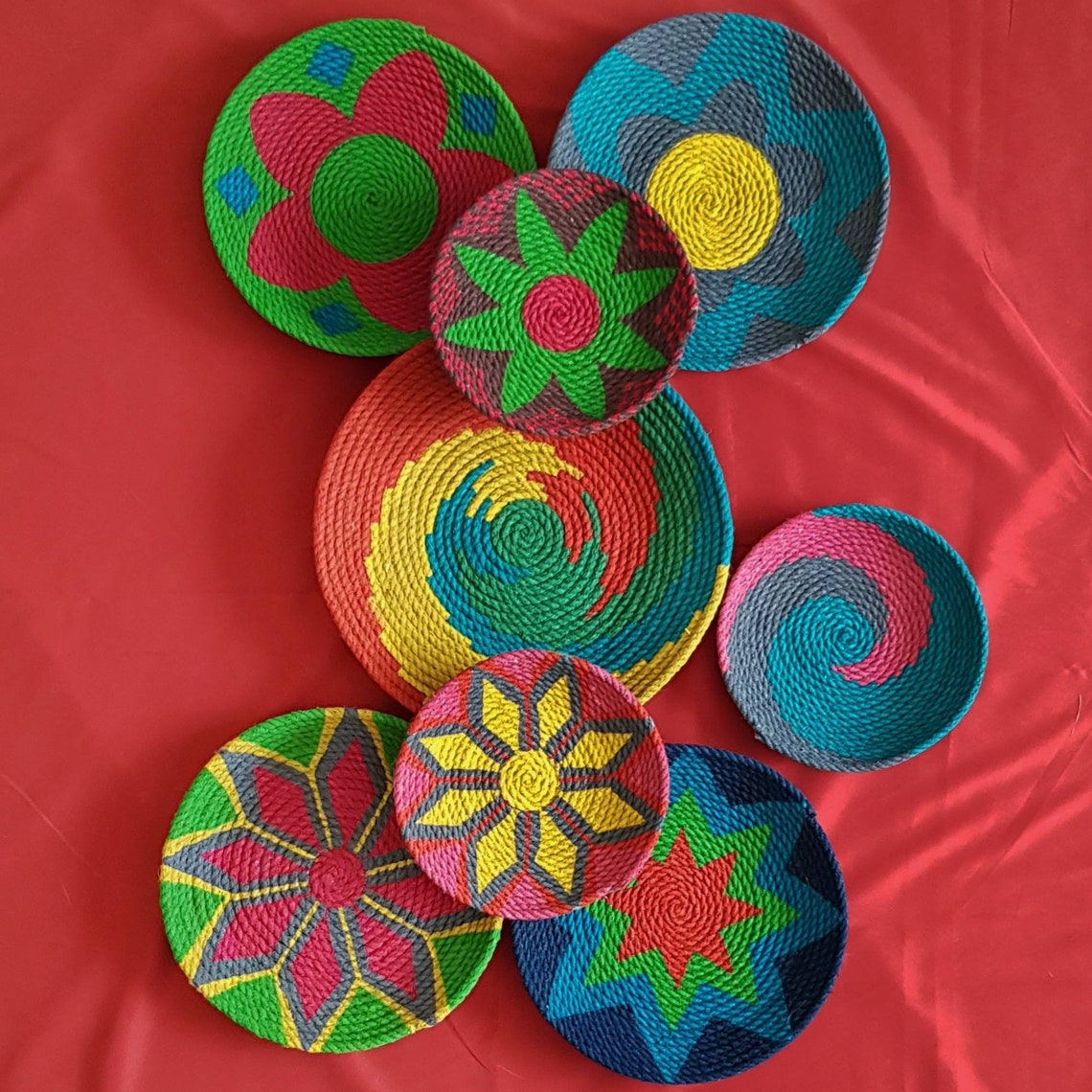 Set of 8 Baskets Wall Decor Boho Wall Decor Wicker Wall Etsy