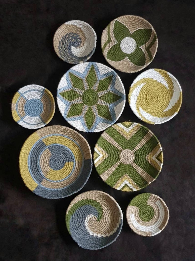 Set of 9 Basket Wall Decor Woven Baskets Wicker Wall Tray Etsy