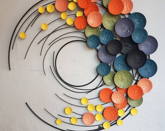 Arte de parede de metal acrílico multicolorido grande, decoração de parede de metal colorido de luxo, decoração de casa de luxo, escultura de parede, decoração de parede abstrata