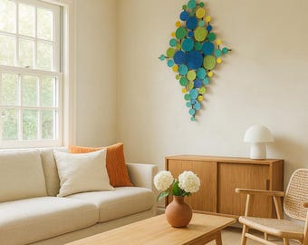 Arte de parede para jardim vertical – Escultura de metal feita à mão para exteriores – Decoração de parede com diamantes coloridos – 70 x 100 cm – Cores personalizadas