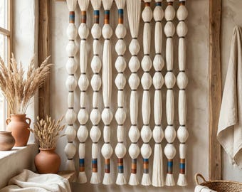 Boho Woven Wall Hanging: Large Macrame Tapestry, Natural Cotton