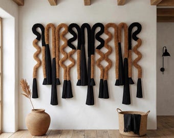 Handcrafted Wool Fiber Sculpture | Custom Contemporary Wall Art | Organic Flowing Textile Installation