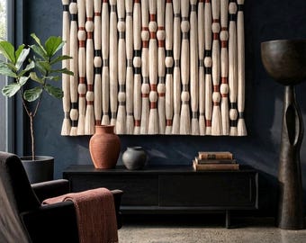 Large Knotless Thread Wrapped Textile Wall Art | Boho Headboard Decor, Textured Hanging