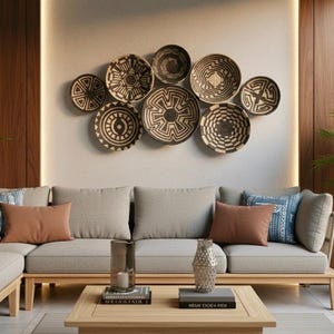 Boho Woven Wall Basket Set: Natural Wicker Plates, Living Room Decor - Etsy