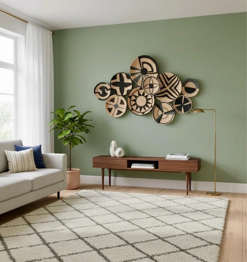 African Straw Wall Plate Set: Boho Balcony Decor (10 Piece) image 13