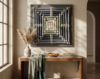 Custom Size Fiber Wall Art, Japandi Geometric Textile Decor, Bespoke 3D Woven Wall Hanging