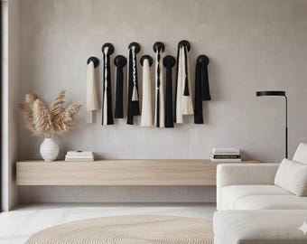 Large Woven Wall Hanging: Black and White Fiber Art Tapestry
