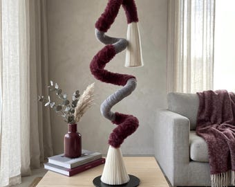 Japandi Home Decor Centerpiece, 3D Textile Sculpture, Burgundy Grey Room Accent