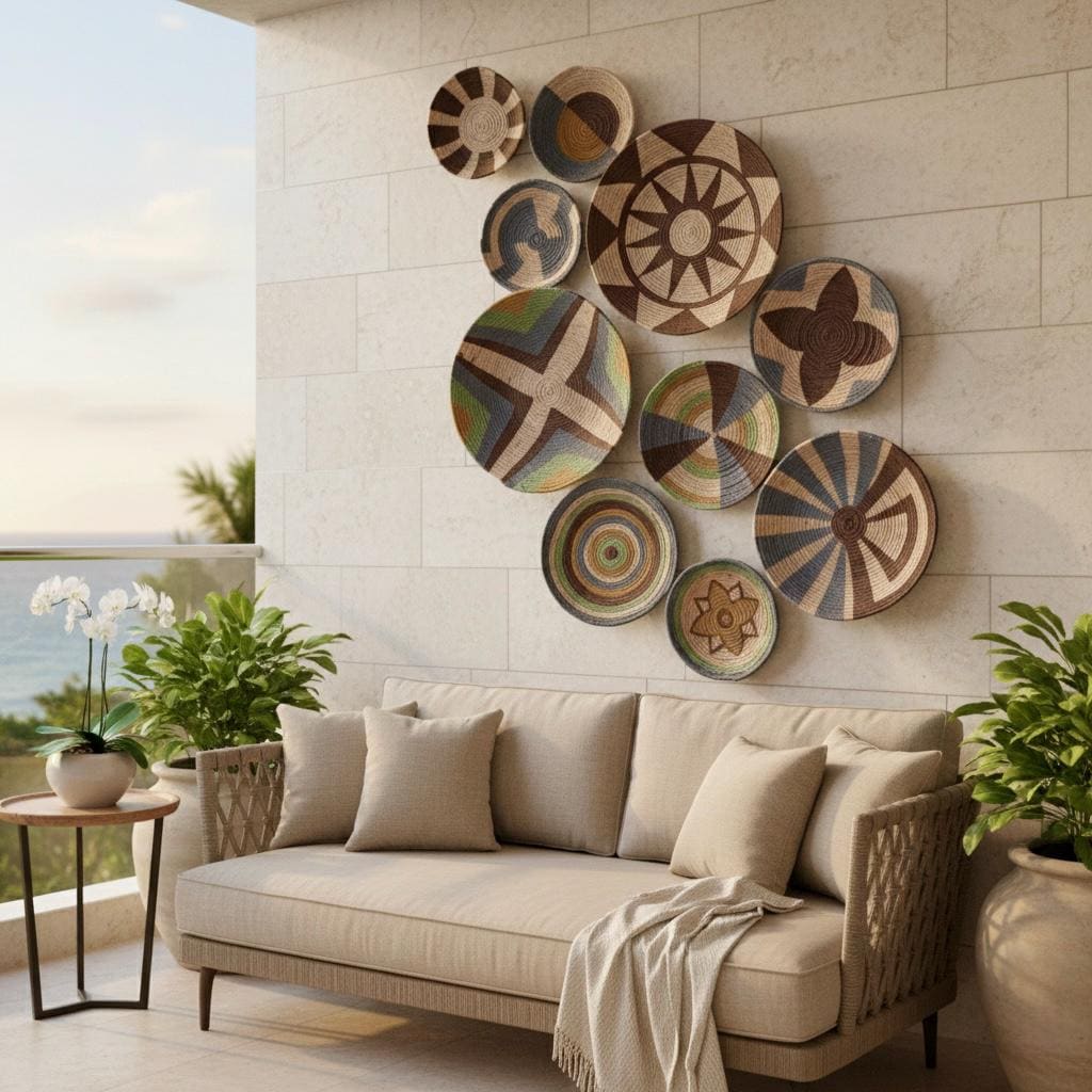 Handmade Wicker Basket Wall Decor Natural Boho Hanging 9 Piece Set