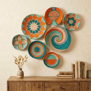 Woven Basket Wall Decor Set: Boho Bohemian Plates, 7 Piece