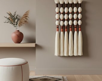 Boho Wool & Leather Woven Wall Hanging: Large Macrame Tapestry (40x85 cm)