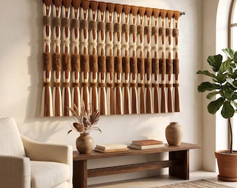 Custom Large Boho Wall Hanging, Textured Fiber Art Tapestry, Terracotta Macrame Decor
