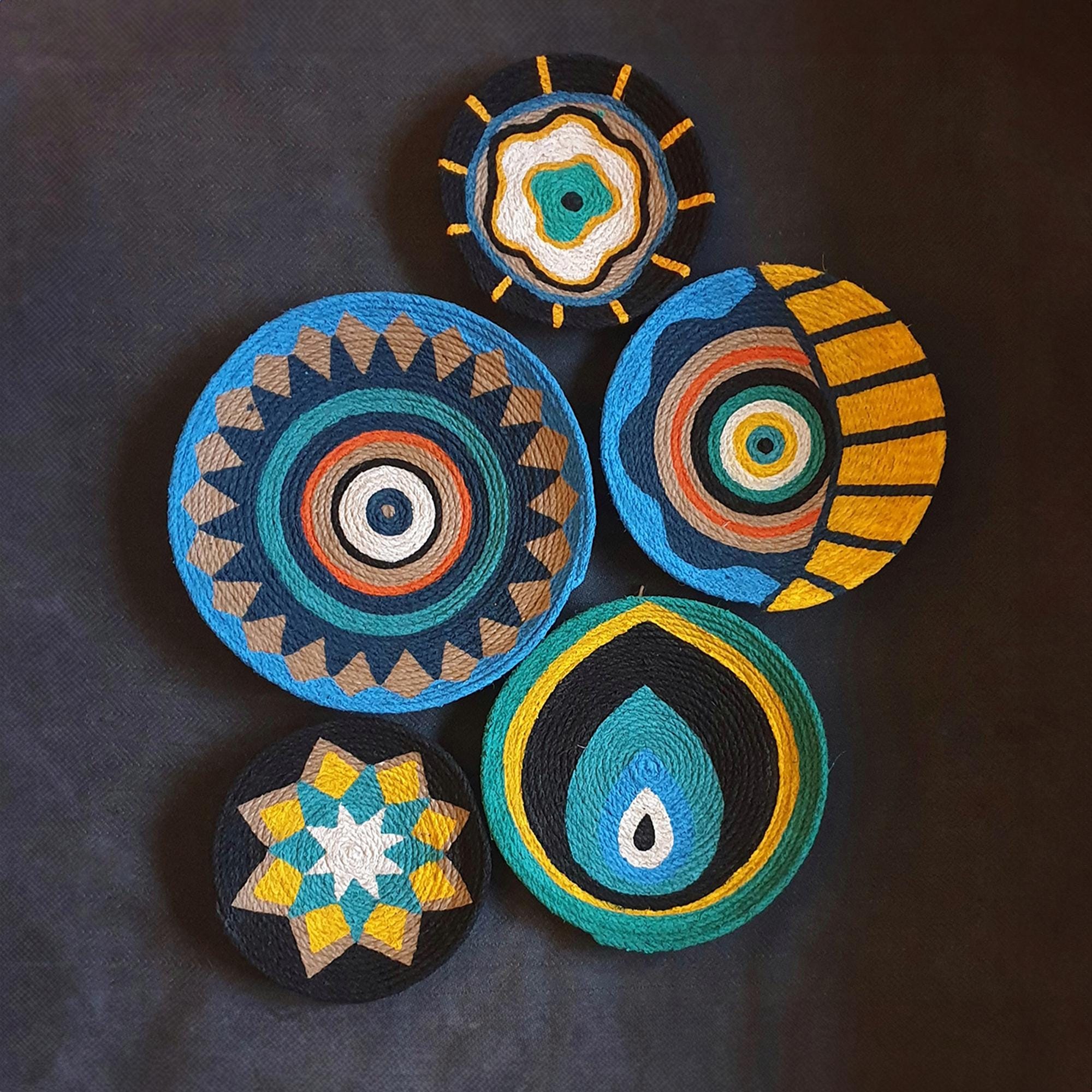 Wicker Evil Eye Wall Plate Set: Boho Maximalist Decor