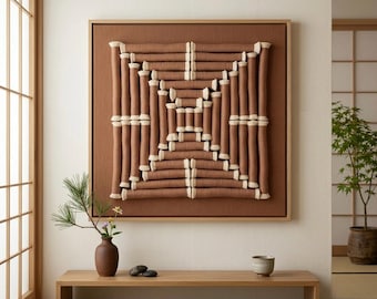 Japandi Fiber Wallhanging, Geometric Textile Art, Neutral Minimalist Wall Decor, 3D Woven Wall Hanging