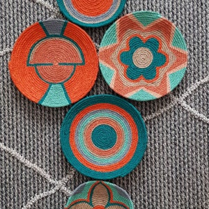 Set of 5 Basket Wall Decor, Woven baskets, Wicker Wall Tray, Wicker Round Bowl, Hanger Wall Plate, Boho Wall Decor, Bohemian Wall Decor