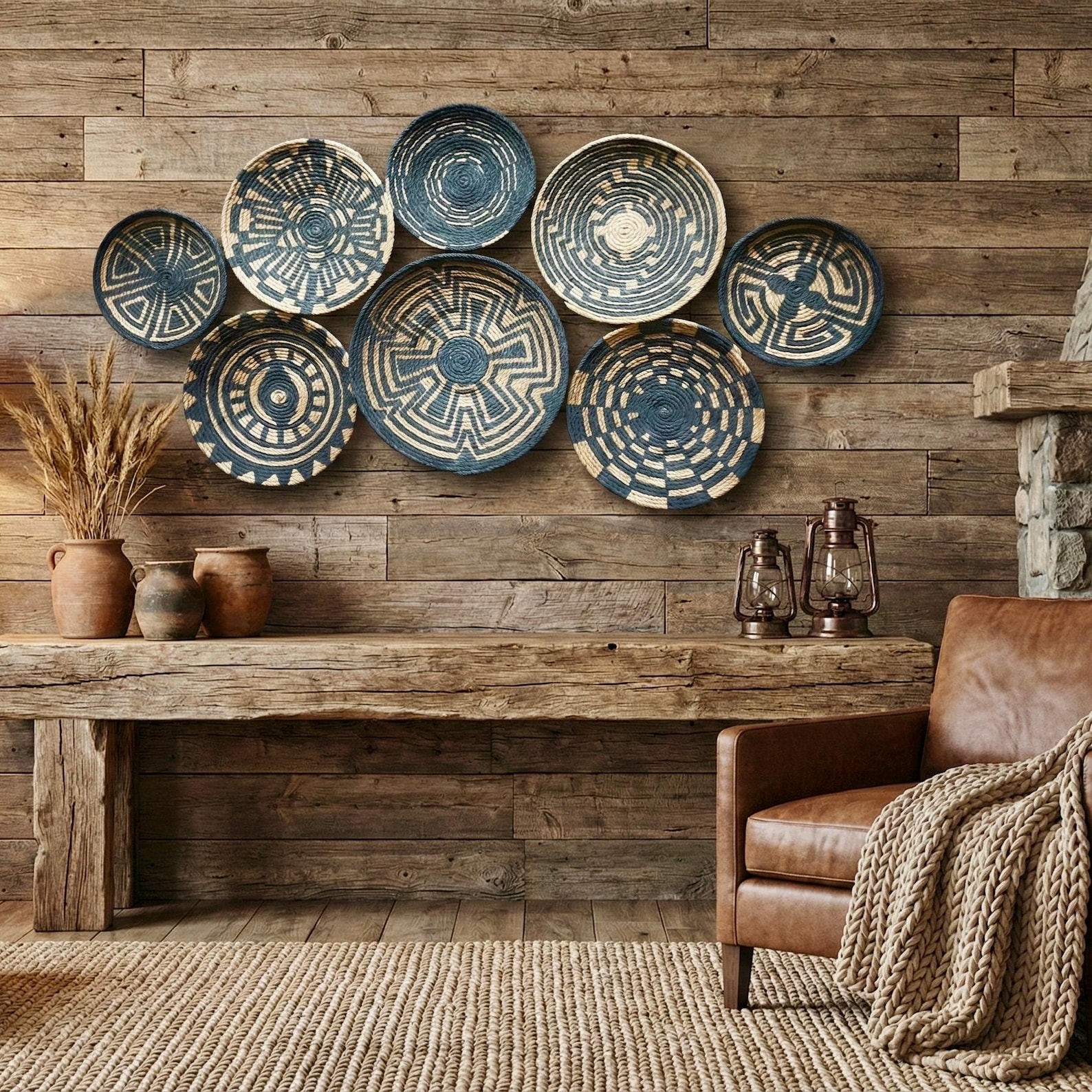 Boho Woven Wall Basket Set: Natural Wicker Plates, Living Room Decor - Etsy