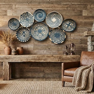 Boho gewebte Wand Korb Set: Natürliche Weide Teller, Wohnzimmer Dekor