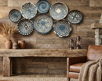 Boho Woven Wall Basket Set: Natural Wicker Plates, Living Room Decor