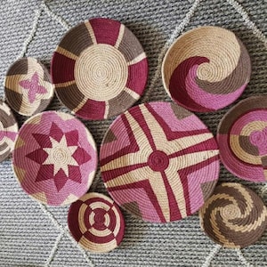 Rosa Boho Wand Korb Set: Teller im afrikanischen Stil, Balkon Dekor
