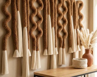 Handcrafted Wool Fiber Sculpture | Custom Contemporary Wall Art | Organic Flowing Textile Installation