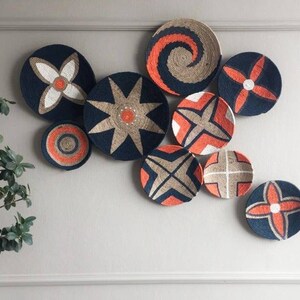Boho Wicker Wall Basket Set: African Plate Decor (9 Piece)