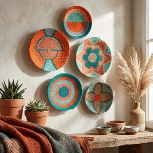 Woven Basket Wall Decor Set: Boho Wicker Wall Plates - Etsy