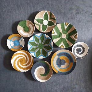 Set of 9 Basket Wall Decor, Woven baskets, Wicker Wall Tray, Wicker Round Bowl, Hanger Wall Plate, Boho Wall Decor, Bohemian Wall Decor