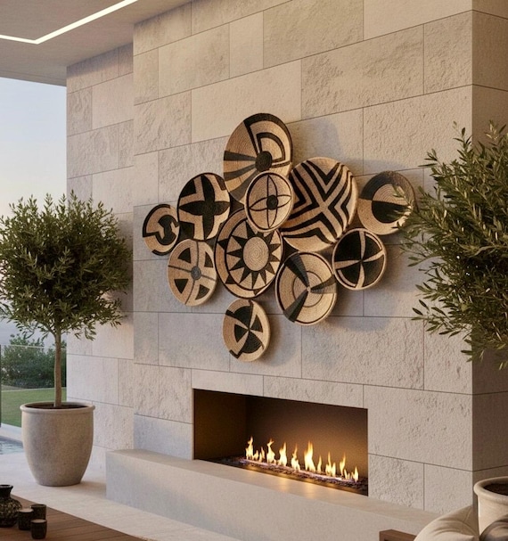 African Straw Wall Plate Set: Boho Balcony Decor (10 Piece)