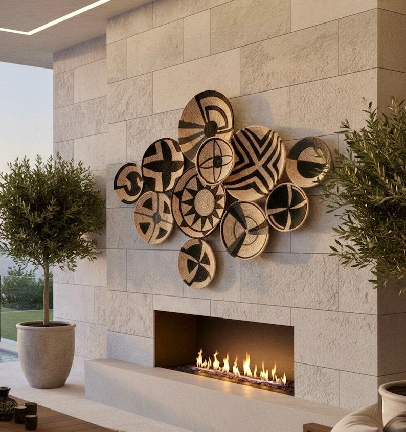 African Straw Wall Plate Set: Boho Balcony Decor (10 Piece) image 1