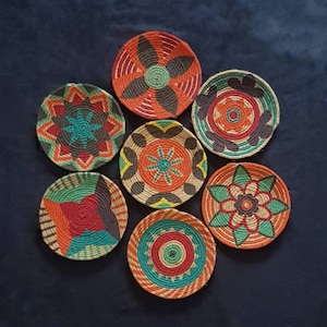 Boho Wicker Basket Wall Decor: Set of 7 Colorful African-Inspired Hemp Art
