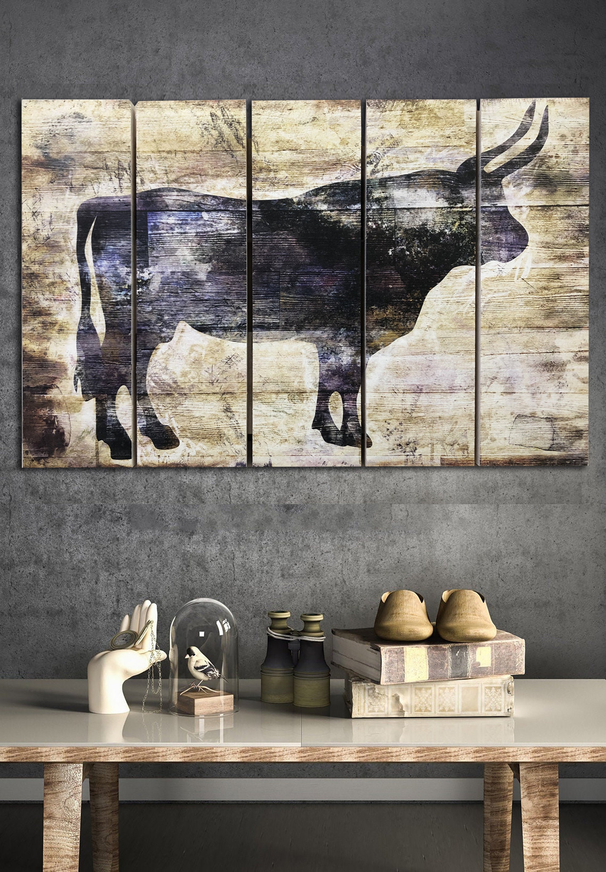 Bull Wood Art Bull Wood Panel Wall Art Wood Signs Bull Rustic Etsy