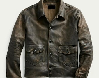 Men's 1920's Newboy Vintage Style Distressed Real Leather Casual Jacket