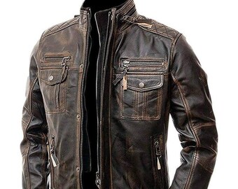 Café Racer Retro Biker Distressed Brown Genuine Cowhide - Etsy