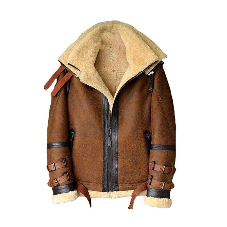 B3 Bomber Winter Jacket Double Collar Detachable Brown Genuine - Etsy