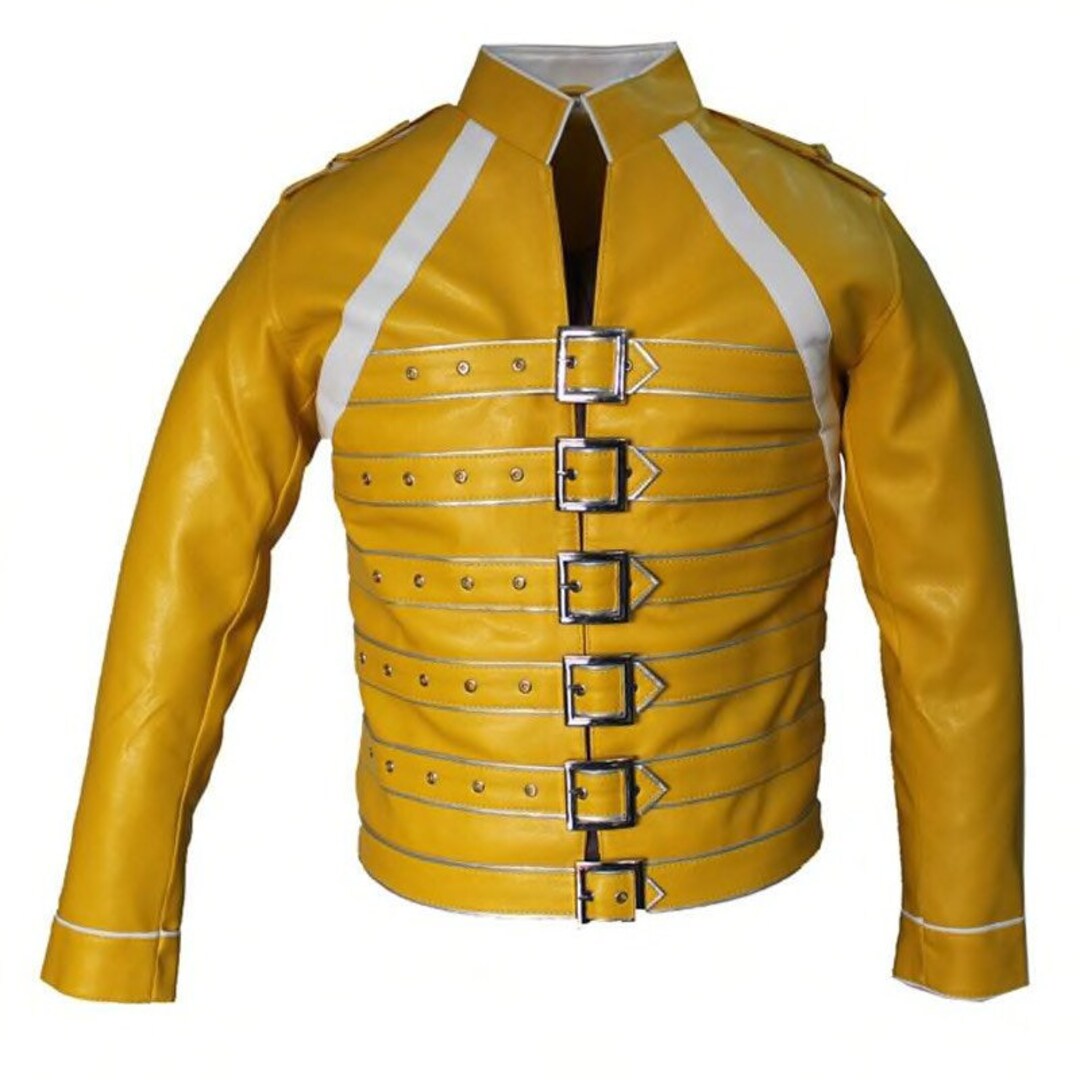 Yellow Concert Strap Men's Faux Leather Jacket Mens - Etsy