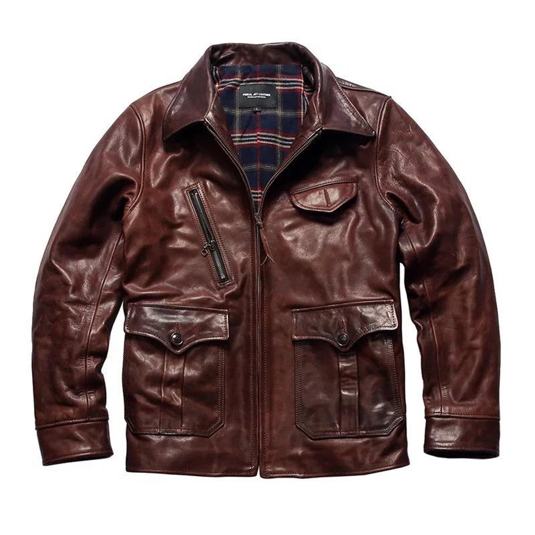 Vintage Wax Brown Military Coat Genuine Cowhide Leather Flap - Etsy