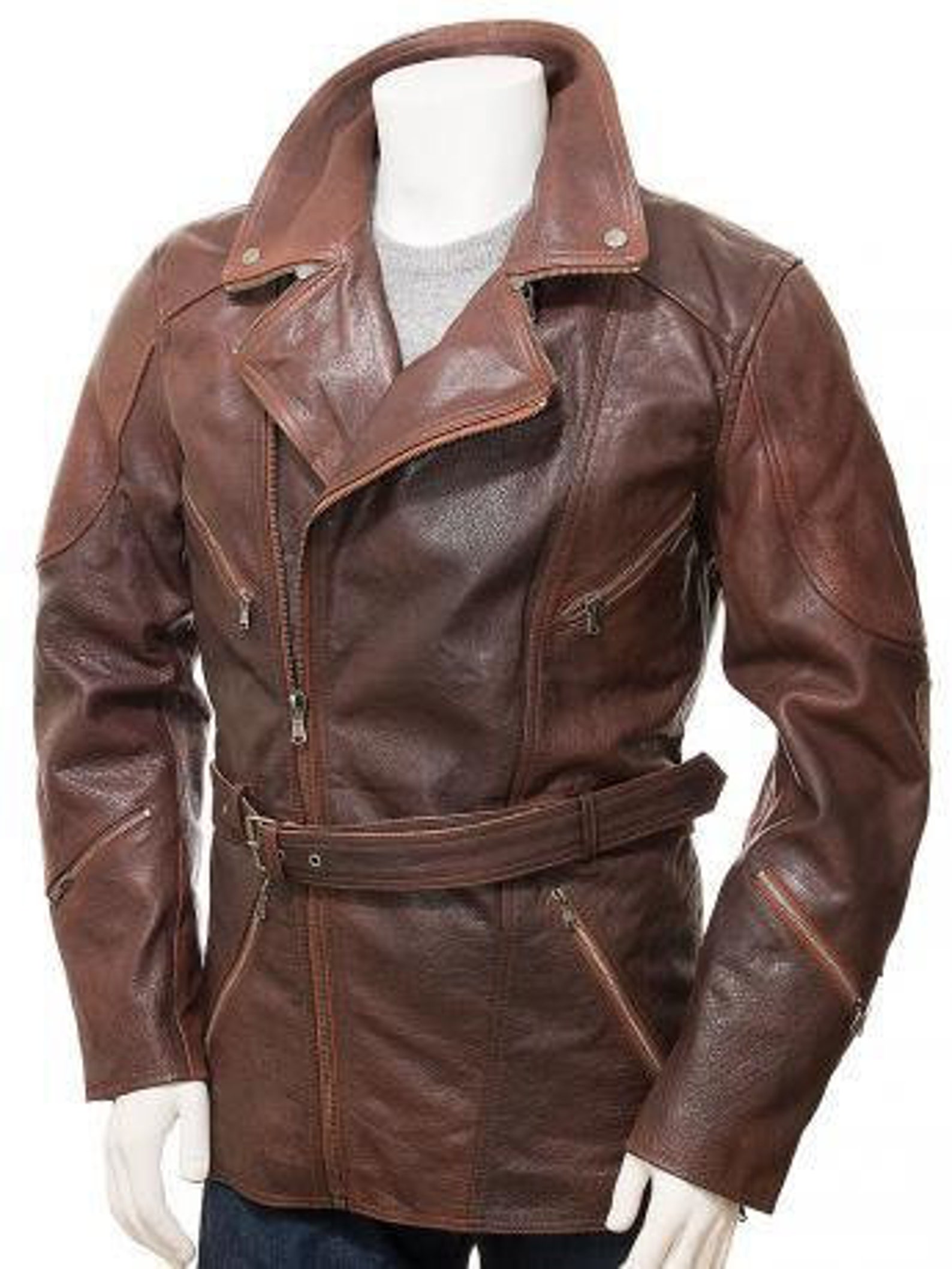 Oil Wax Brown Genuine Cowhide Leather Coat / Mens Long - Etsy